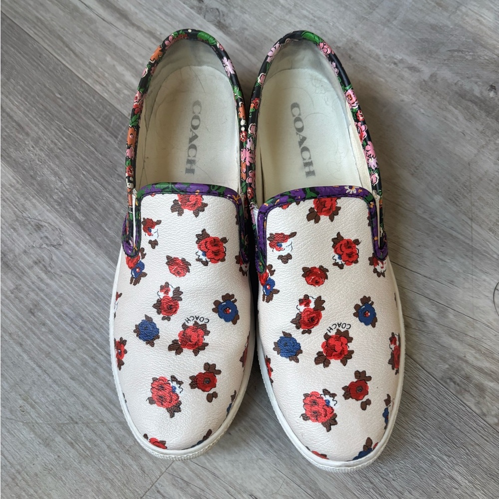 Coach White and Red Slip-On Sneakers Casual Canvas